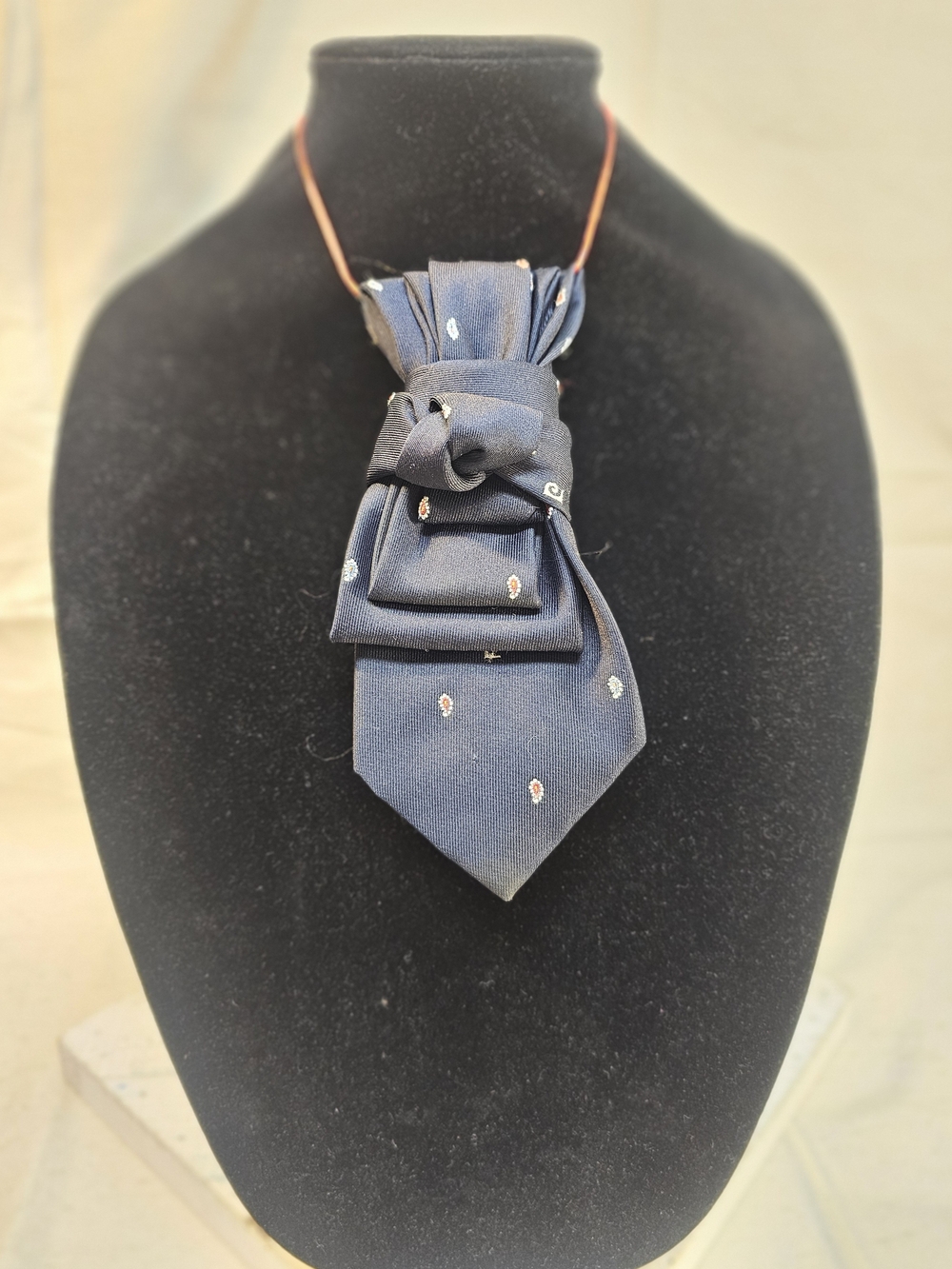 Women's Navy Blue With Red & White Necktie Necklace